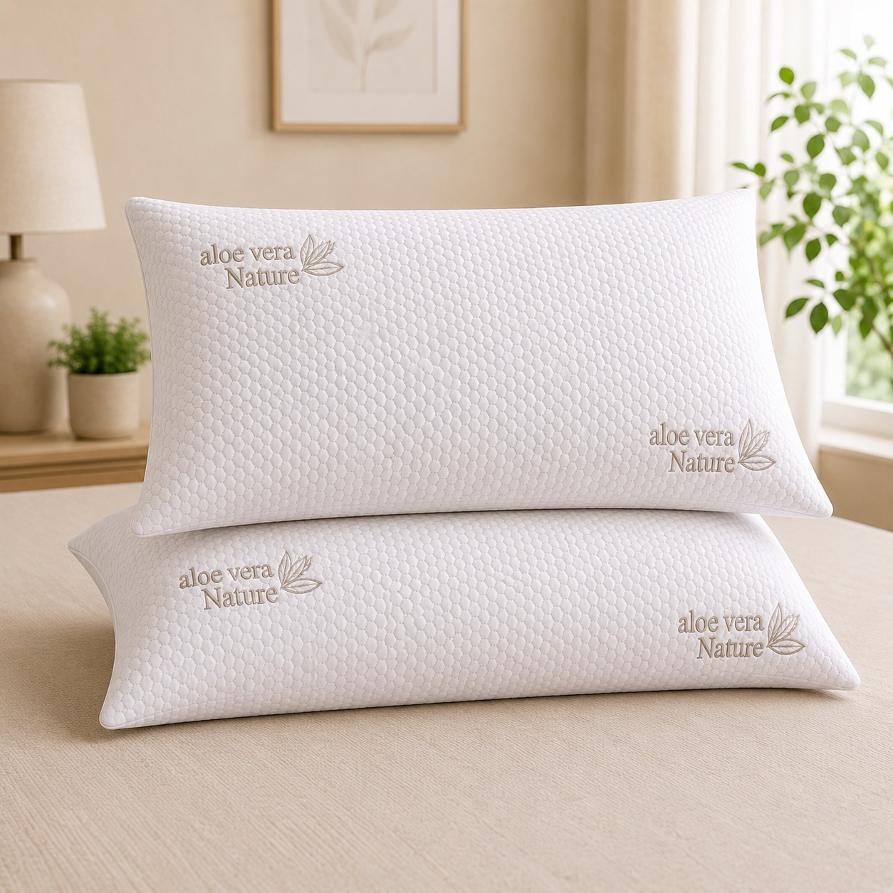 TEMU Almohada Viscoelástica de Copos con Aloe Vera – Elástica, Transpirable y , Relleno , Lavable, Ideal para Diario