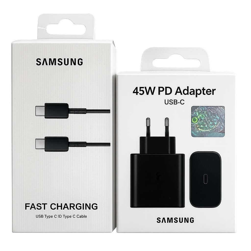 TEMU Caricatore da Muro Originale Samsung 45W Super 2.0 con Cavo USB-C a USB-C da 5A Set Completo �� Adattatore di Alimentazione Samsung EP-T4510 ��