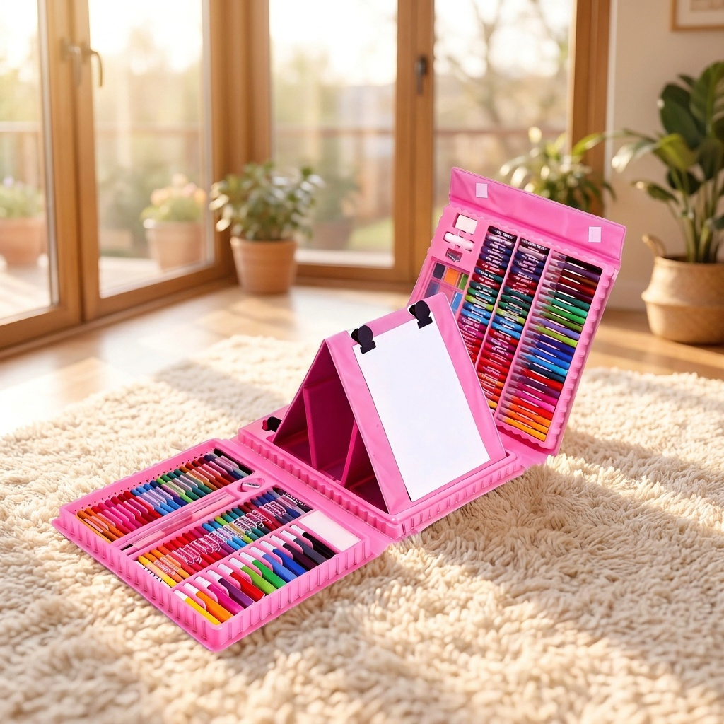 Image of Set With Double‑sided Easel Case, Complete Drawing Kit With Crayons Oil Pastels Markers Colored Pencils Origami Paper, Portable Art Supplies Gift For Kids Teens Adults