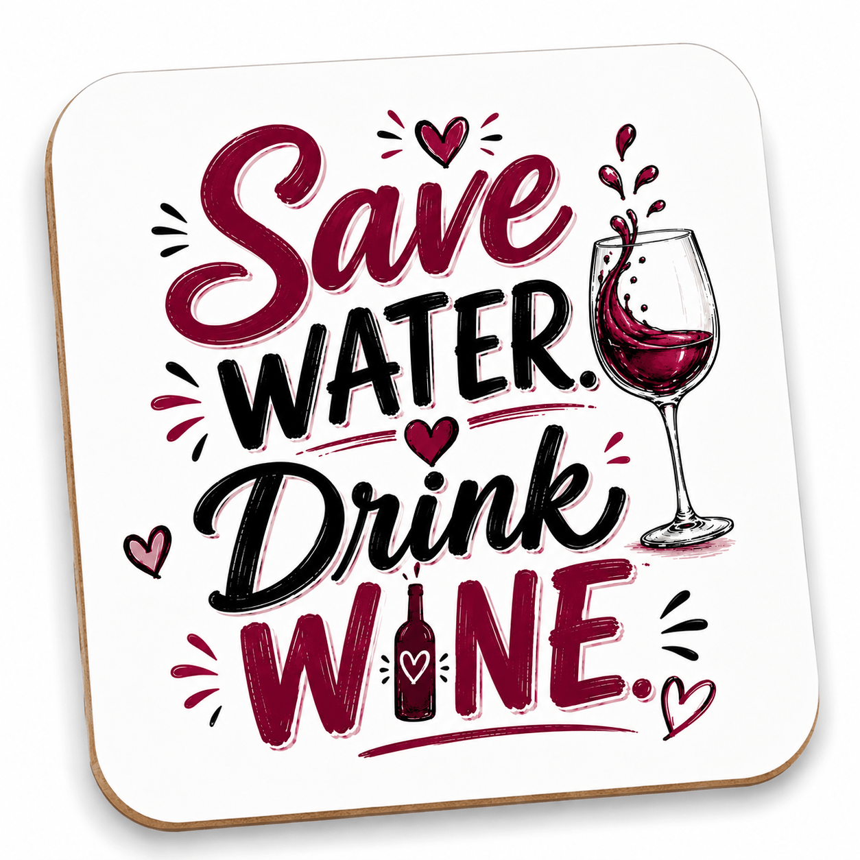 TEMU Funny Wine Coaster For Women, Drink Wine Quote, Glossy Mdf Drink Coaster, 9cm, Wine Lover Gift For Her, Girls Night Home Bar Kitchen Decor, 1pc