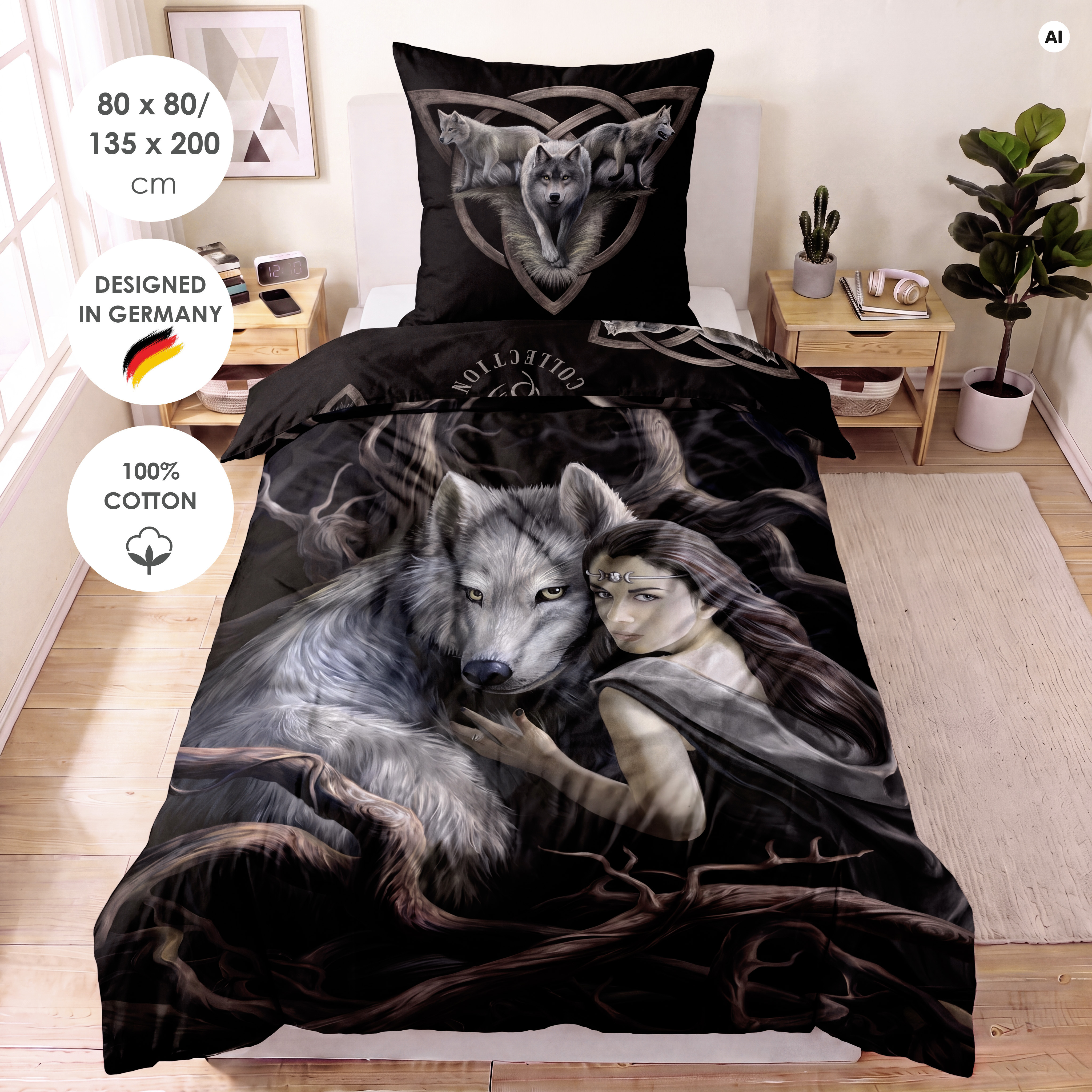 Image of Anne Bed Sheet Set 'wolf' - 135x200 Cm, Reinforced