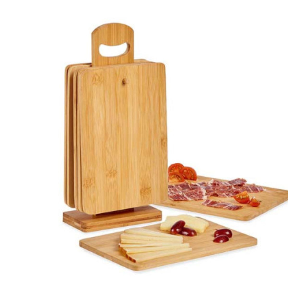 TEMU Ensemble de 6 planches à découper en bambou avec support de rangement, planches à découper et à pour pain, viande, fromage, légumes et cuisine