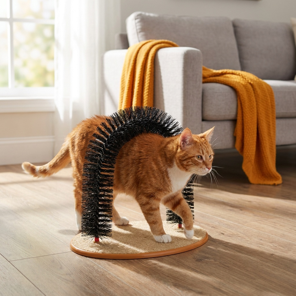 Image of Cat Scratcher Arch With Removable Grooming Brush, Multi‑function Cat Scratching Toy For Furniture Protection, Pet Massage Arch For Cat Claw Care