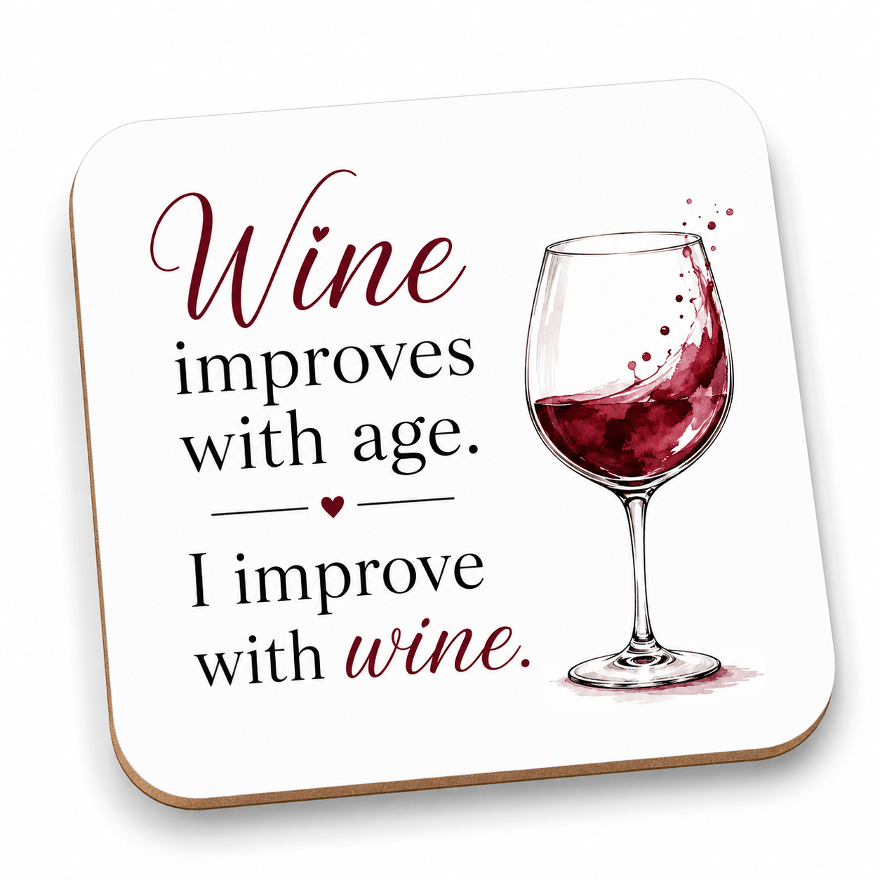 TEMU Funny Wine Coaster For Women, Wine Improves With Age Quote, Glossy Mdf Drink Coaster, 9cm, Wine Lover Gift For Her, Home Bar Kitchen Decor, 1pc