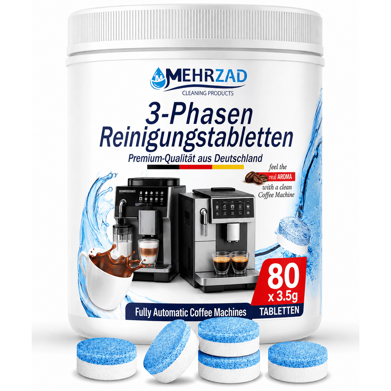 Image of 3-in-1 Cleaning Tablets For Coffee Machines – Clean, Care & Protect | Compatible And Tested For Coffee Machines | 80pcs À 3.5 g | New Formula "made In Germany"