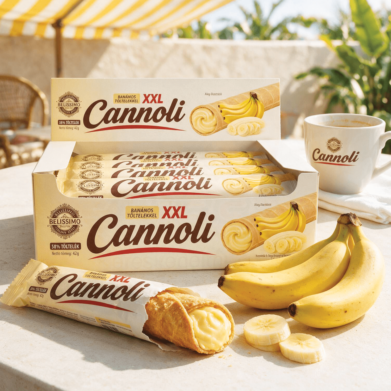 20-pack Bellissimo Cannoli Xxl Giant – Crispy Waffle Sticks With Banana Filling 20x42g