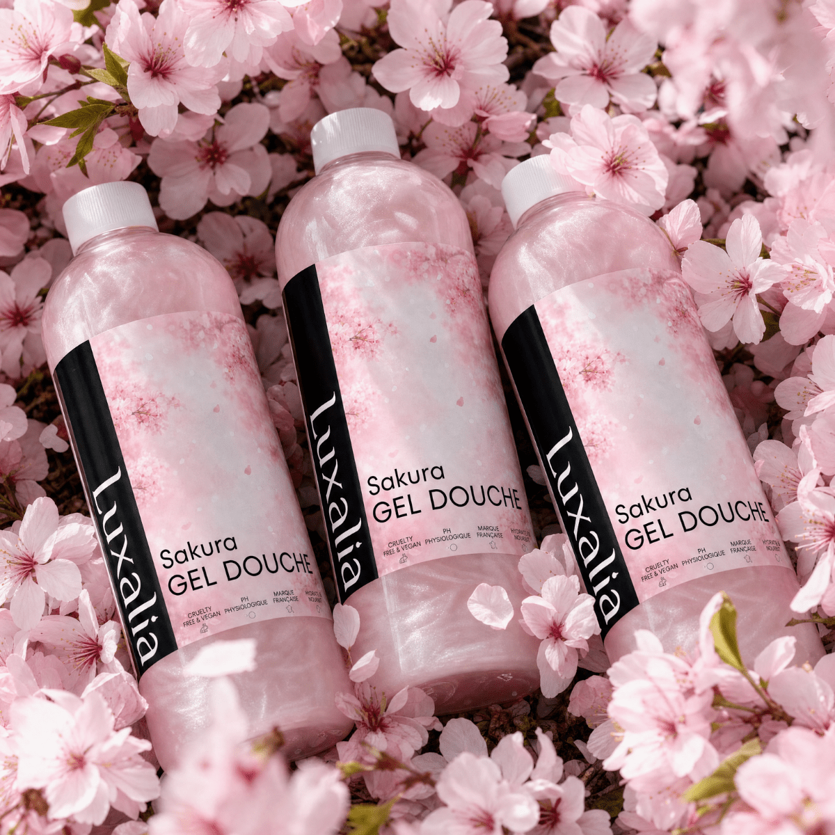 TEMU Gel Douche Sakura - Lot de 3 Bouteilles de Maxi Format - Parfumée / Hydratant / Ph Physiologique -