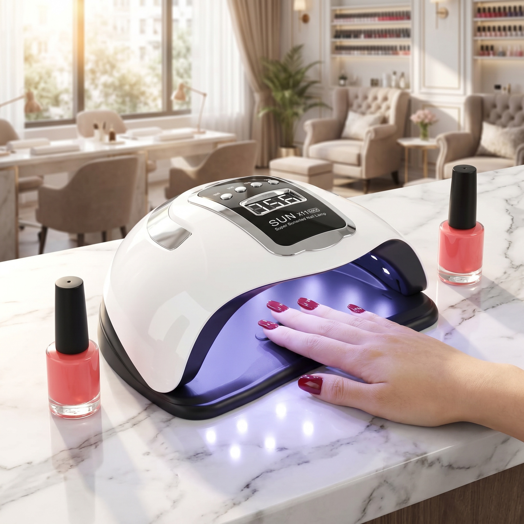 Image of Uv Led Nail Lamp, 70 Beads 406nm Gel Nail Dryer, 4 Timer Low Heat Curing Lamp With Heat Dissipation Hole, Salon Home Manicure Tool For All Gel Types