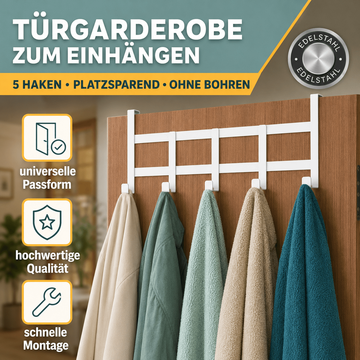 Wardrobe - Black/silver | Space- Storage Wonder | Coat Hooks With Capacity | Universal Hook Rail