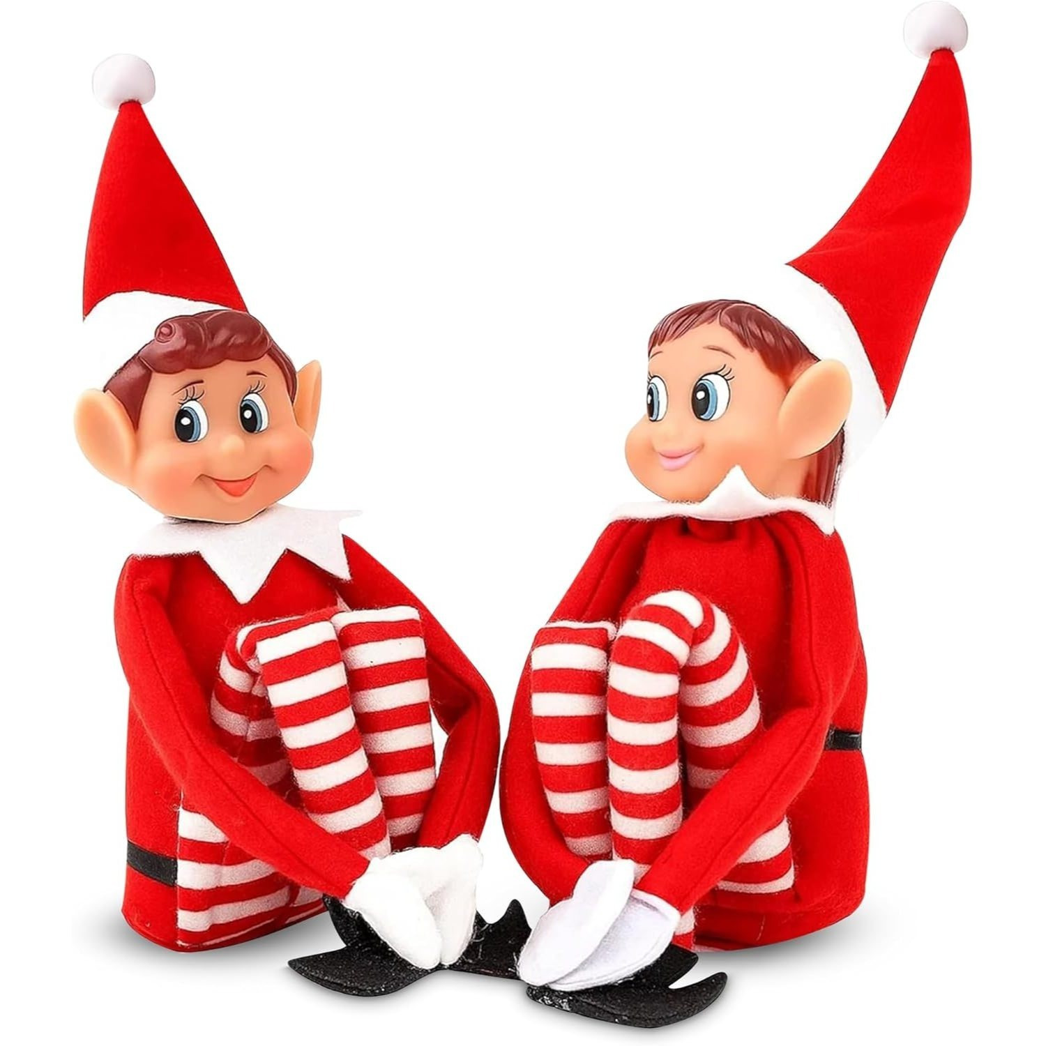 TEMU Christmas Elf Set, Boy And Girl Elf Figures, Soft Body With Vinyl Faces, Hook And Loop Hands, 12 Inch Festive Decorations