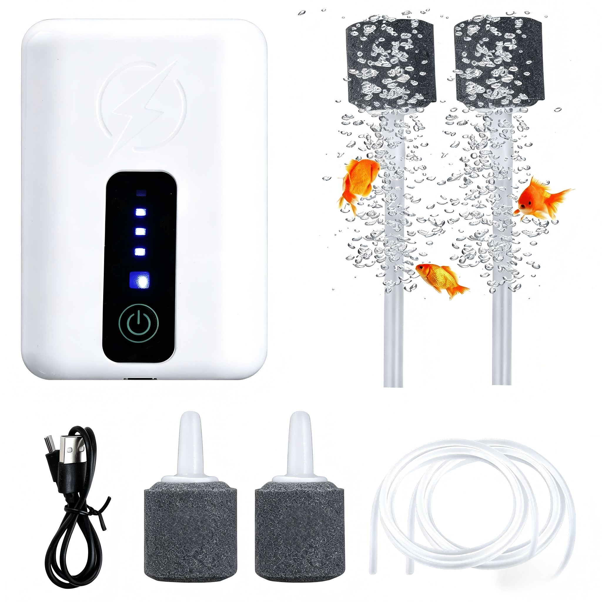 Image of Silent Aquarium Oxygen Pump, Usb Rechargeable Fish Tank Air Aerator With Holes And Check Valve, 2×1.5l/min High Portable Air Pump For Aquarium Farming And Emergency Backup