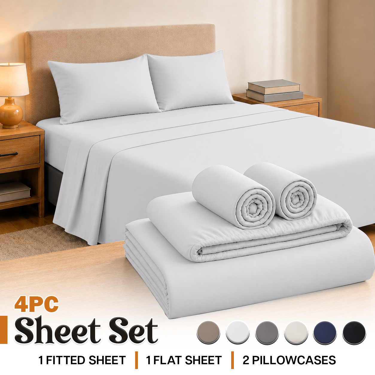 TEMU 4pcs Flannel Bed Sheet Set, Included 1pc Deep Pocket Fitted Sheet, 1pc Flat Sheet & 2 Matching Pillowcases, Soft & Breathable, Wear-resistant,