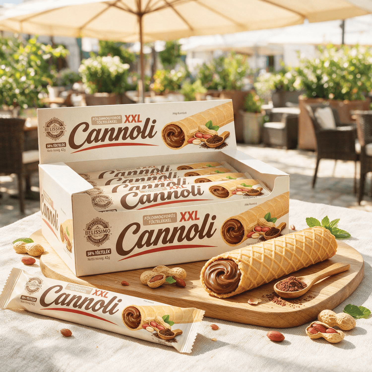20pcs Pack Bellissimo Cannoli Xxl Giant – Crispy Wafer Sticks With Hazelnut Filling 20x42g