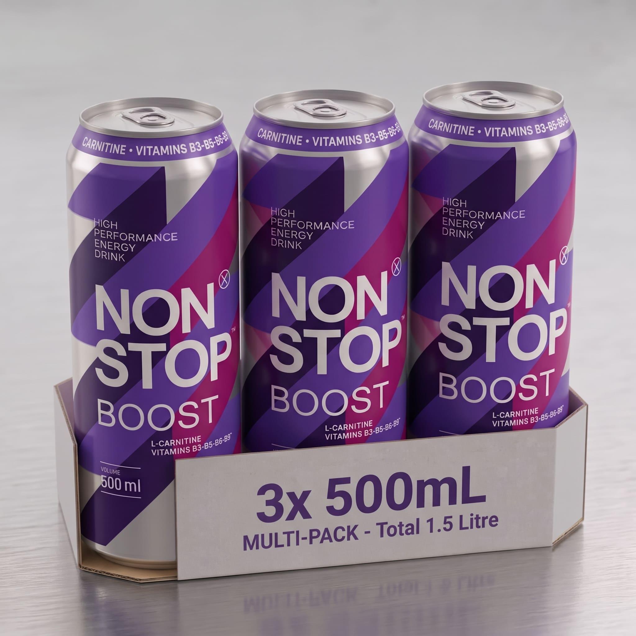 Image of Non Stop" Boost Energy Drink, Carbonated Refreshing Beverage In A Can (including Deposit) - Available In 3-pack, 6-pack, Or 12-pack Bundles