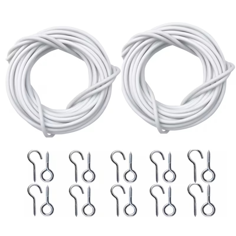 TEMU 2 X 4m Curtain Wires With 10 Hooks And 10 Eyes Included, Adjustable White Pvc Coated Net Curtain Kit For Windows, Wardrobes And