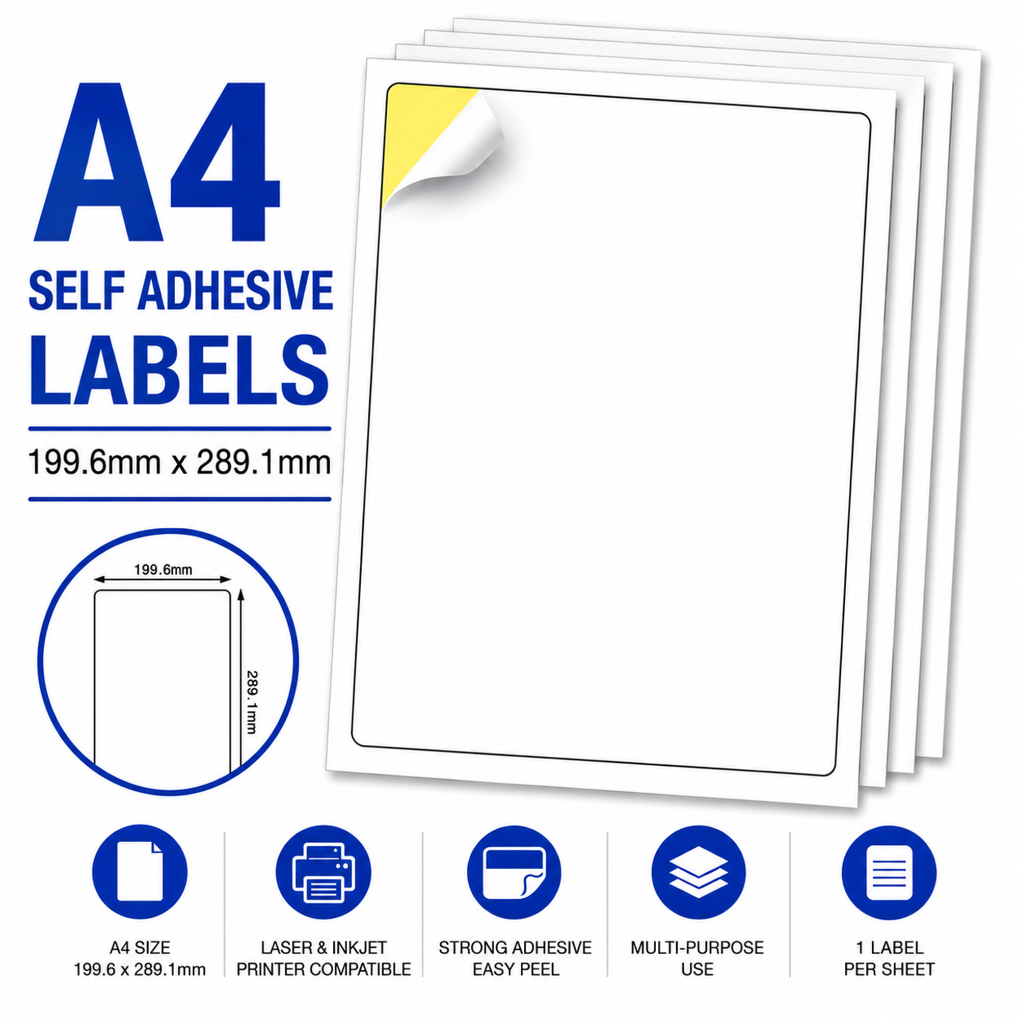 TEMU A4 Self Adhesive Labels 199.6 X 289.1mm 100 Sheets Laser & Inkjet Printer Compatible Label Sheets