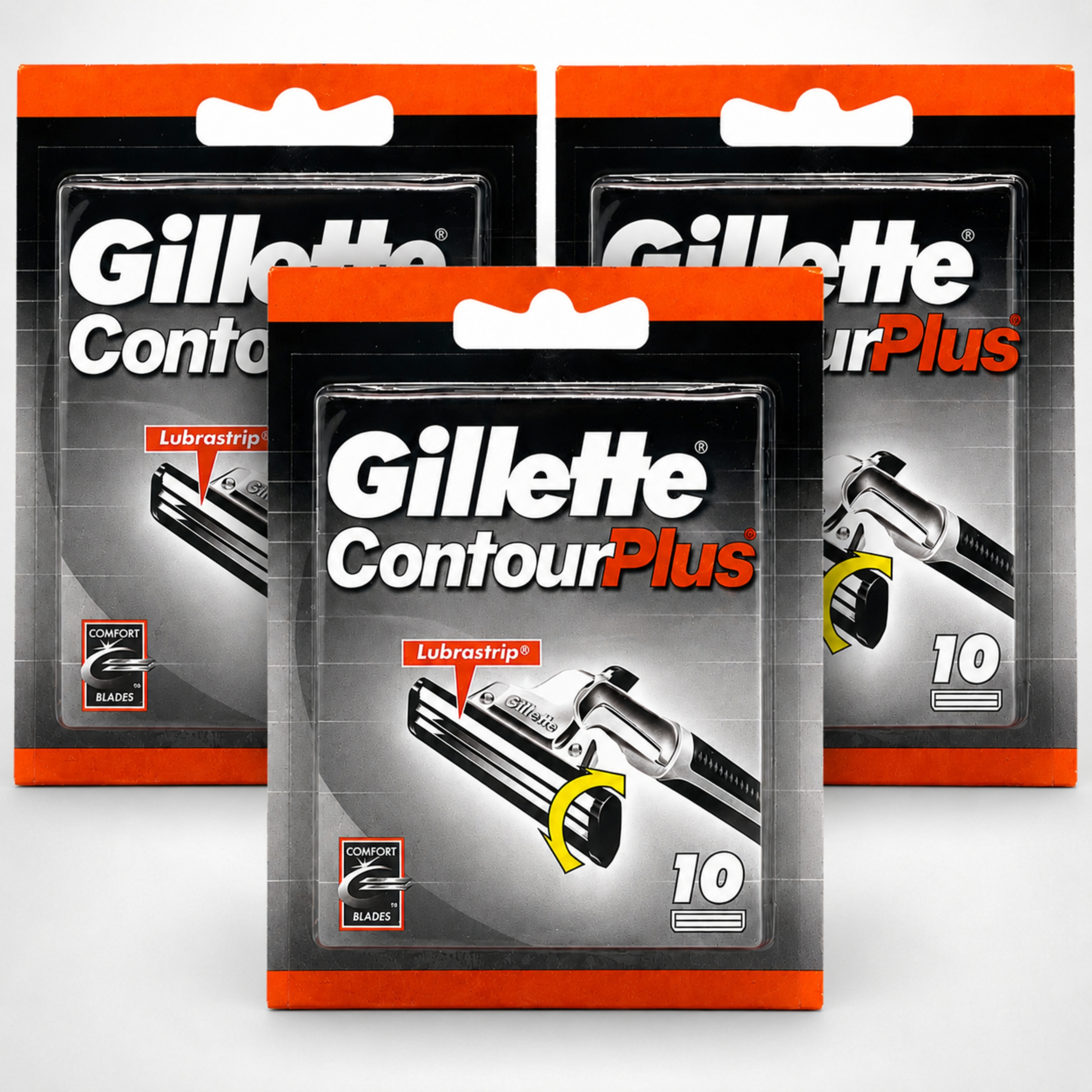 TEMU Lotto di 3 confezioni di lama Gillette Contour Plus - 30 lame originali di ricarica per (3 � 10) - Lama a pista con striscia lubrificante -