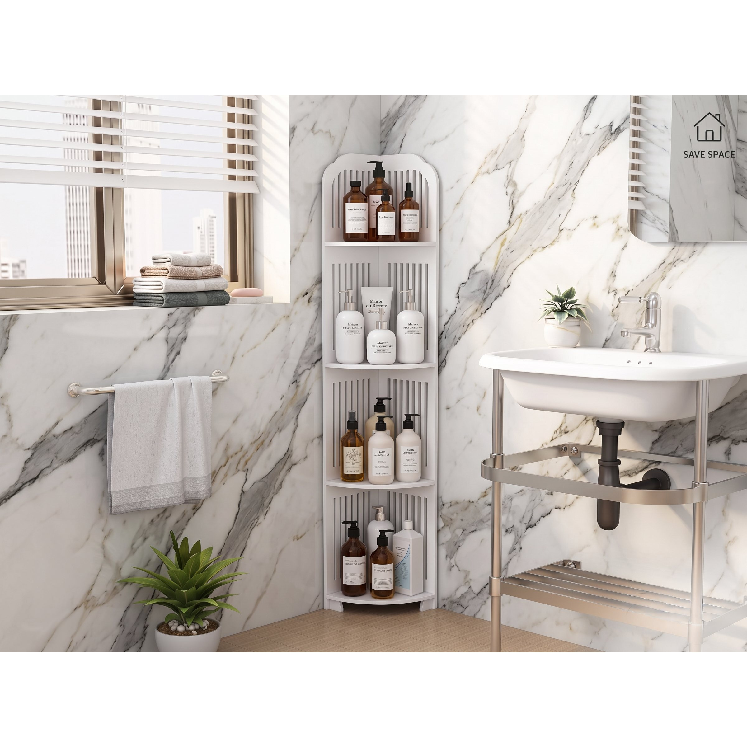 TEMU Scaffale Angolare Bagno Salvaspazio 118 cm �� Organizer a 4 Ripiani 21�22 cm, Mensola da per Shampoo, Cosmetici e Accessori, Mobile Portaoggetti