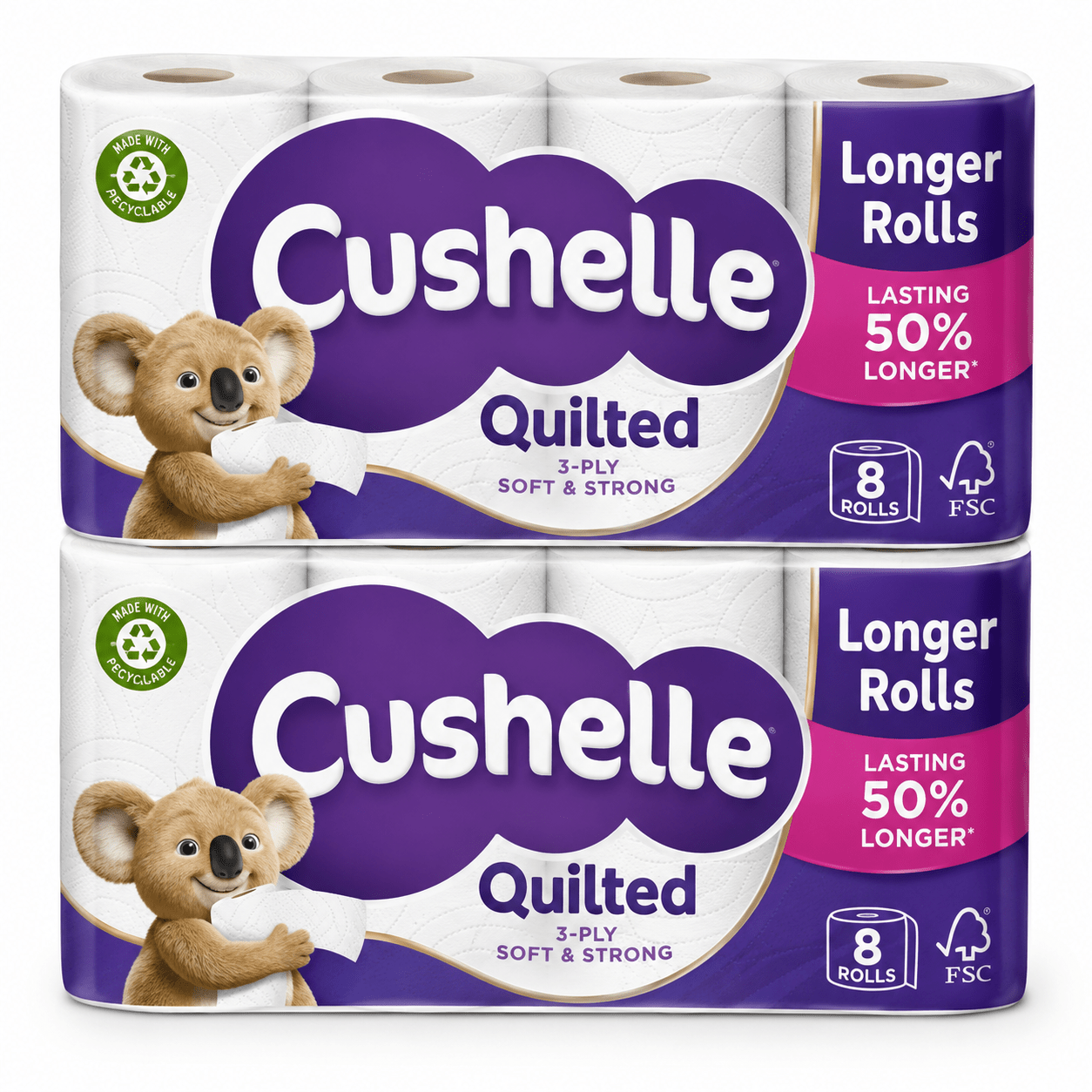 TEMU Cushelle Quilted 3-ply Rolls Toilet Tissue, 2 X 8 Pack