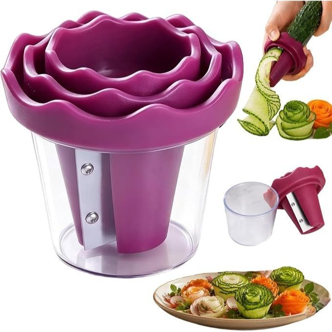 Image of Spiral Vegetable Slicer, Curler And Flower Cutter For Cucumber, Carrot And Zucchini, Kitchen Tool For Vegetable Roses, Salad And Garnishes