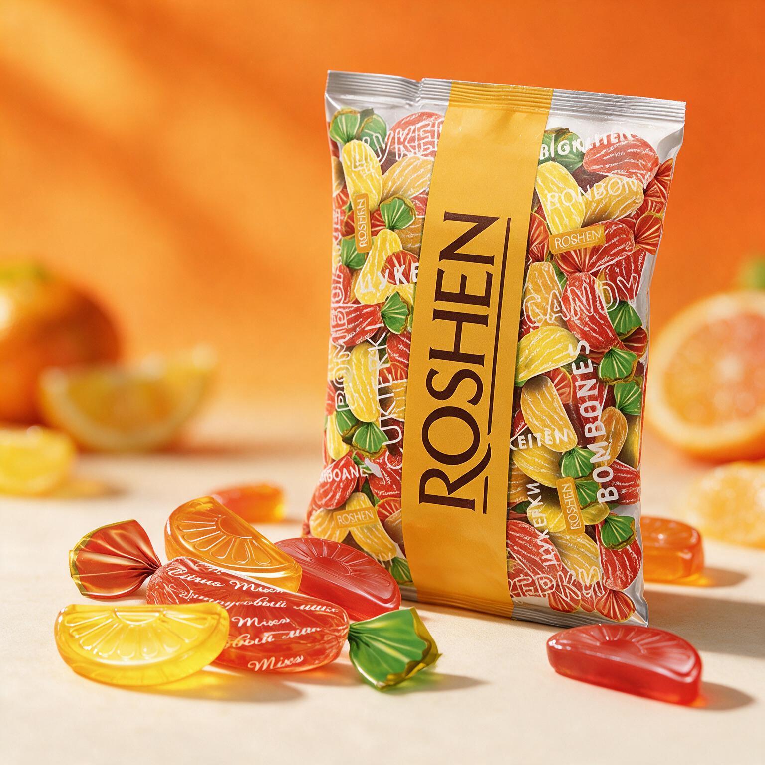 Roshen Citrus Delight Mix 1000g - Hard Caramel Assortment In Orange, Grapefruit, And Lemon Flavors