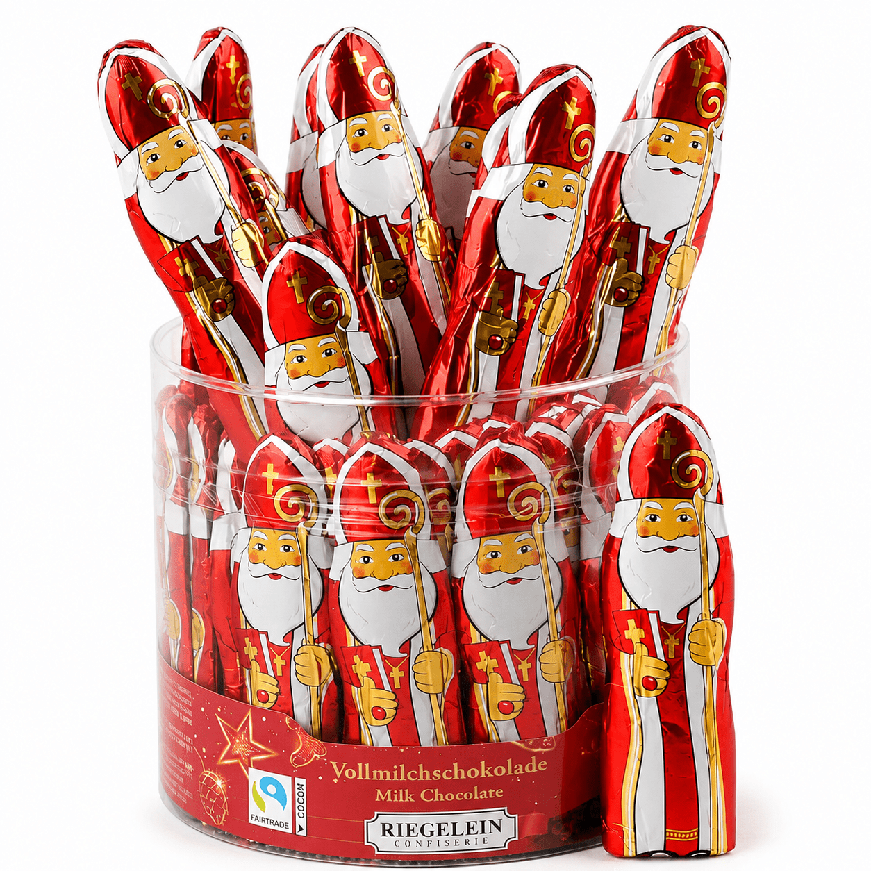 Image of Riegelein Chocolate Santa Claus Figurines 812.5 G – Approx. 65 Pieces Premium Milk Chocolate – Fairtrade Cocoa – Individually Wrapped – Ideal For St. Nicholas, Advent & Christmas
