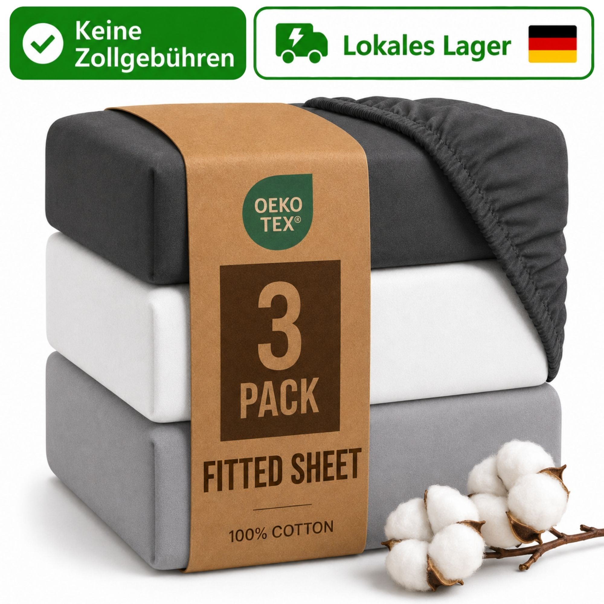 Image of 3rd Set Of Stretch Bed Sheets 100% With Rubber Band, Sheets For Mattresses, -tex Certified, 90x200, 140x200, 160x200, 180x200, 200x200 Cm, , Grey, White
