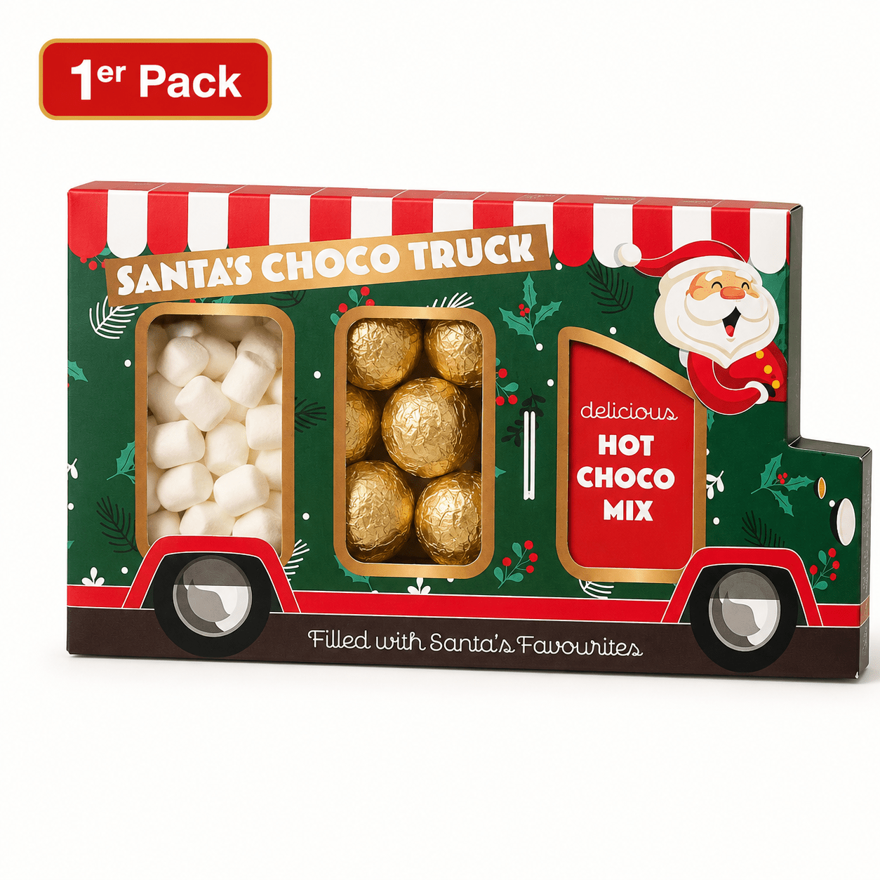 Image of Santa's Choco Truck Christmas Gift Set 125 G - Hot Chocolate With Marshmallows & Chocolate Truffles - Cocoa Gift For Christmas