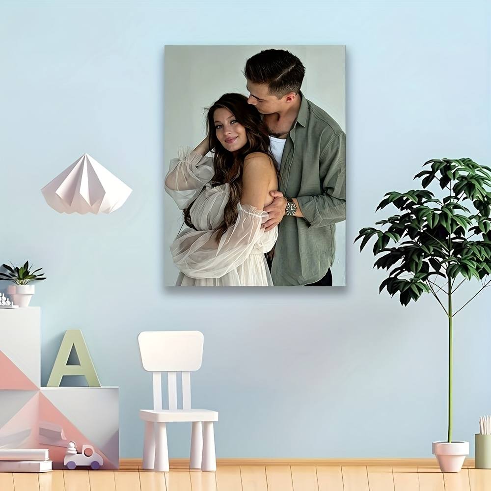 TEMU 1 Custom Photo Canvas Print With Pine Frame - Screen Printed Family Portrait Wall Art, Personalized Home Office Decor For Dining Room, Bedroom,