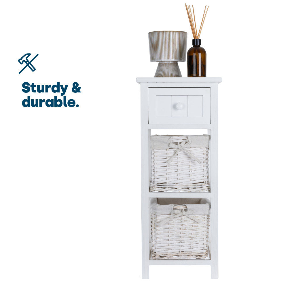 Wicker 2-Tier Bedside Table Unit, White