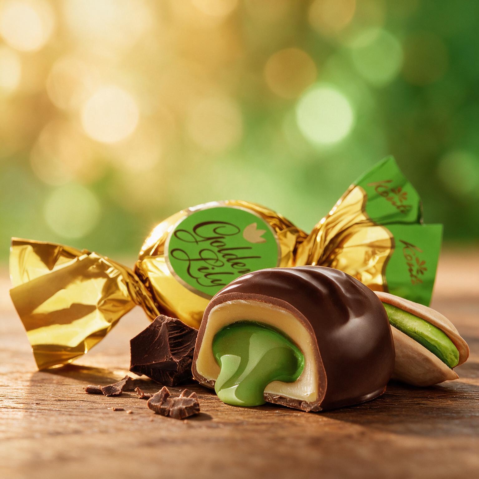 Image of Golden Lily 1kg - Toffee With Pistachio Flavor Filling In Cocoa-containing Fat Glaze