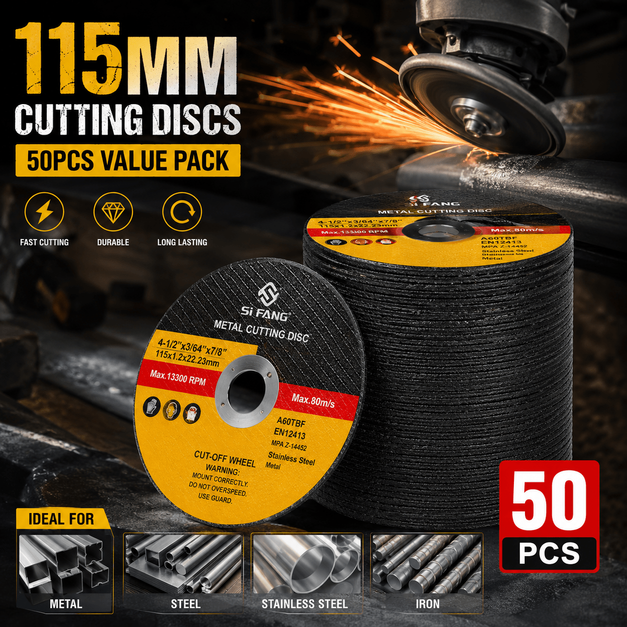 TEMU 50pcs 115mm Cutting Discs, 1.2mm Thin Abrasive Cutting Wheels, 22mm Bore For Stainless Steel, Metal, Diy And Workshop Use