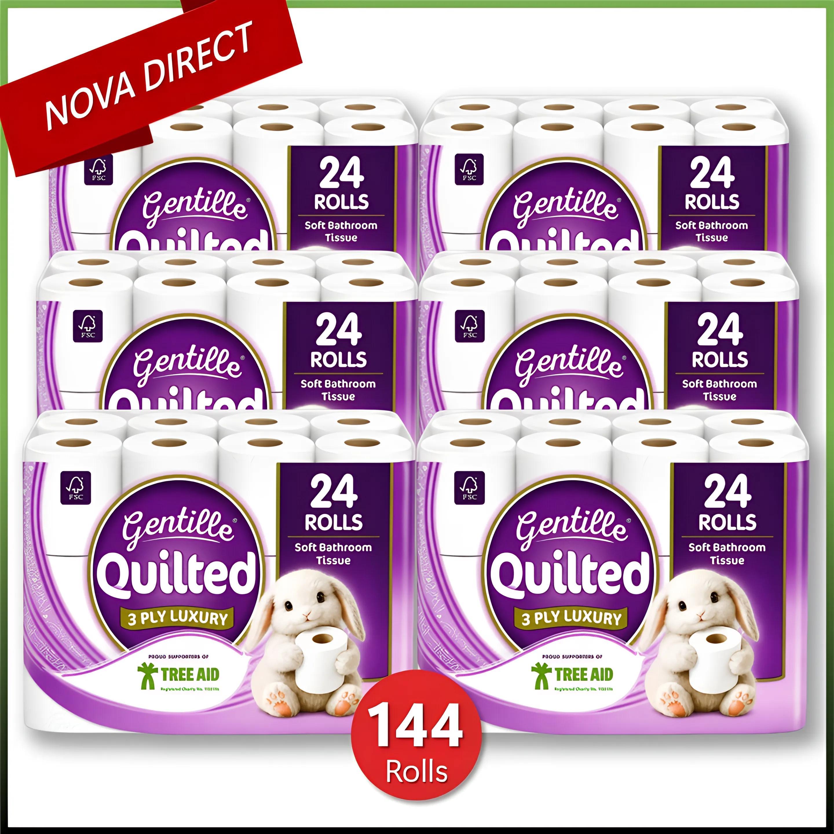 TEMU Gentille Quilted Bathroom Tissue 144 Rolls Luxury 3-ply Toilet Paper