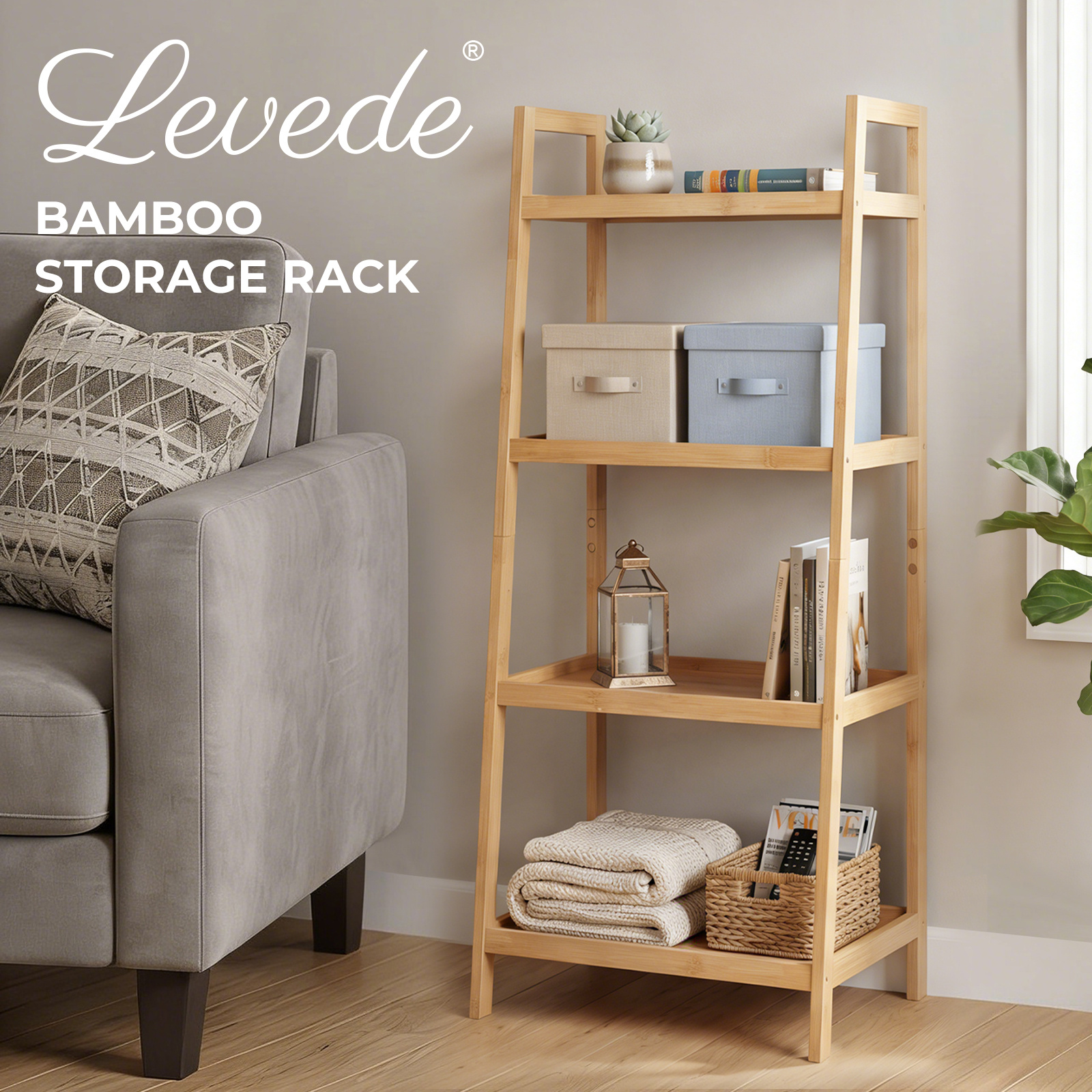 TEMU Levede Bathroom Storage Shelves 4 Tier Rack Corner Bathroom Kitchen Bamboo