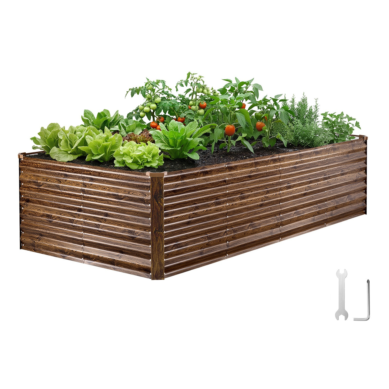 TEMU Bac de Jardin Surélevé Galvanisé , 240 x 120 x 62 cm, Jardinière Rectangulaire en Métal pour Extérieur, Bac de Plantation Surélevé Fond en Alu-,
