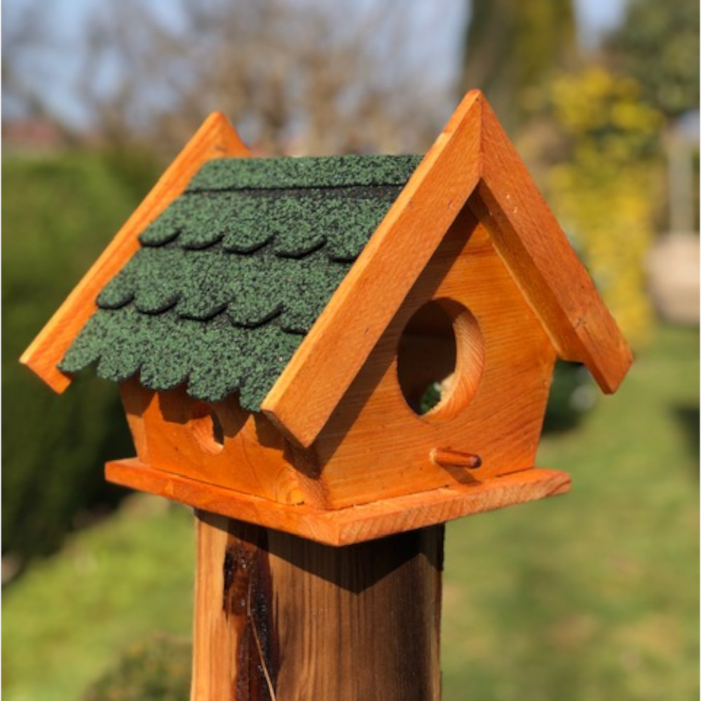 Image of Garden Wooden Squirrel House Nesting Box, , Feeding House, Brown / Green, Weatherproof