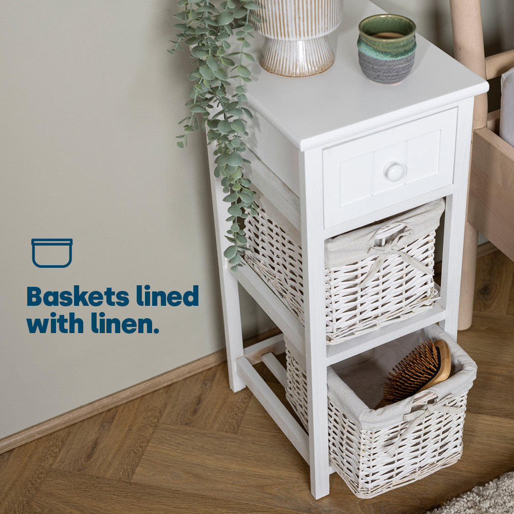 Wicker 2-Tier Bedside Table Unit, White