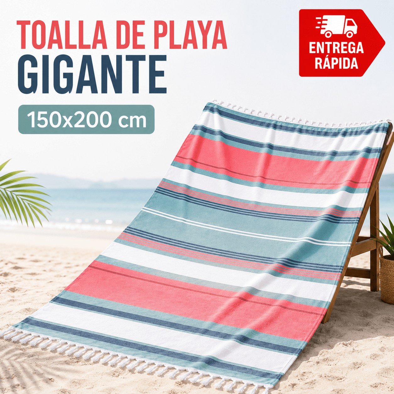 TEMU Toalla de Playa Gigante 150 x 200 cm de Algodón – Sábana de Playa Familiar de Gramaje , , Absorbente y Resistente para Playa, Piscina y Picnic