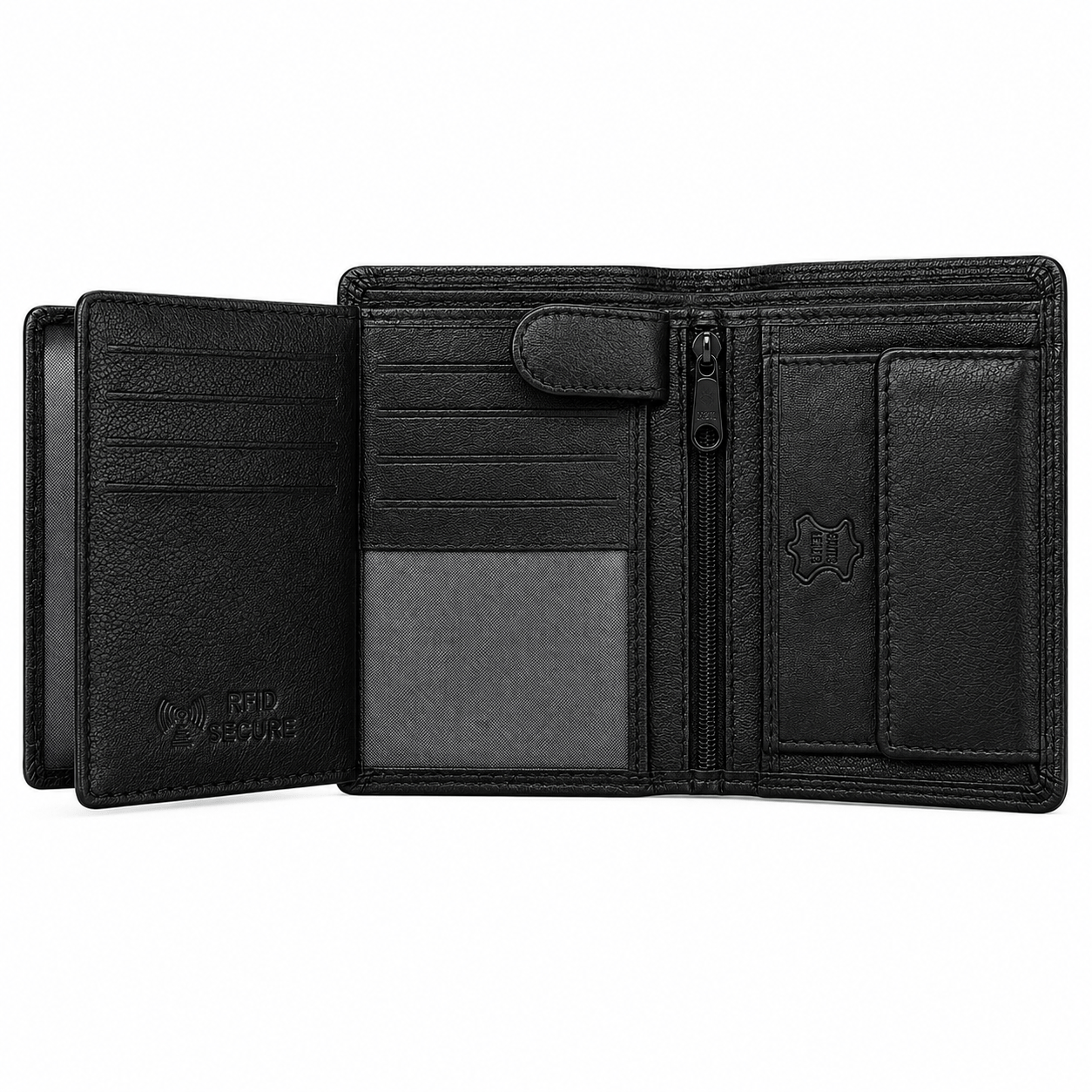 Image of Men's Leather Wallet With Rfid Protection – Large With 11 Card Slots, 4 Id Slots, 2 Bill Compartments, Coin Compartment, And Zip Pocket – Gift For Men
