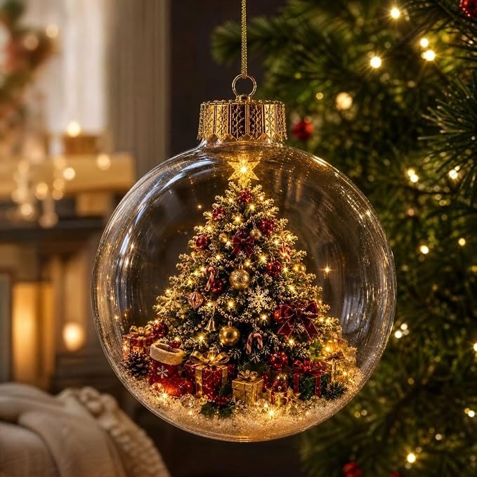 TEMU 1 3d Christmas Diorama Piece In Transparent Ball 8 Cm, Hanging Ornament With Mini Christmas Scene, Decoration For Tree, House And Parties
