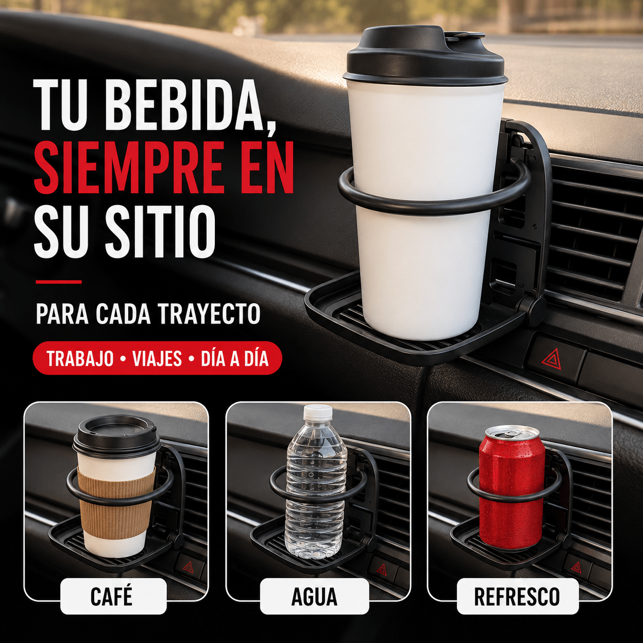 TEMU Portavasos Plegable para Coche, Soporte de Bebidas para Rejilla de Ventilación, Organizador Compacto para Vasos, Botellas y Latas, Accesorio