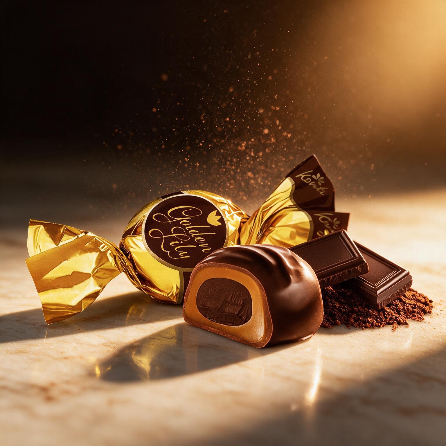 Image of Golden Lily 1kg - Toffee With Cocoa Flavor Filling In Cocoa-containing Fat Glaze