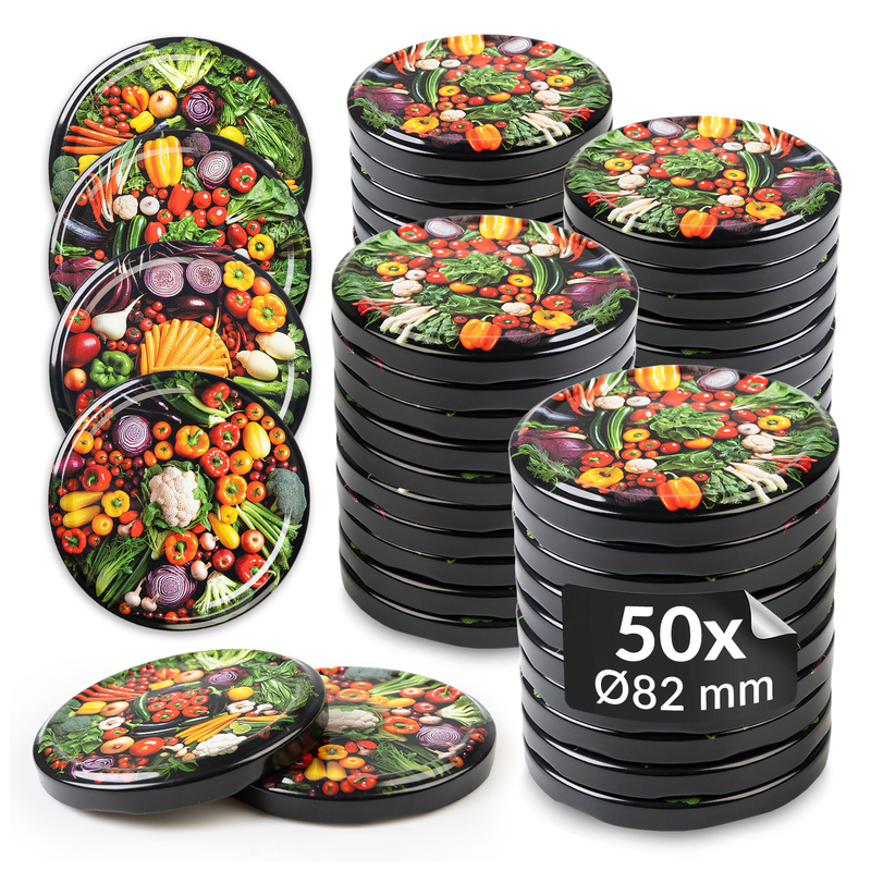 10/50/100 Pcs. Jar Lids 82 Mm, Jar Caps - Mixed Vegetable Pattern - 6-prong Lids For Jars, Jars