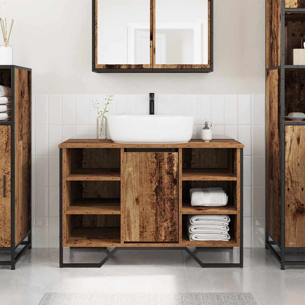 Image of Vidaxl Washbasin Cabinet Old Wood 91x35x60 Cm For Stylish And Durable Storage Furniture Made Of Rustic, And Wood.