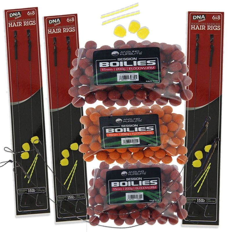 TEMU Carp Fishing Bait Set 3x 200g Boilies 3x Packs Of Barbless Hair Rigs Corn Tackle