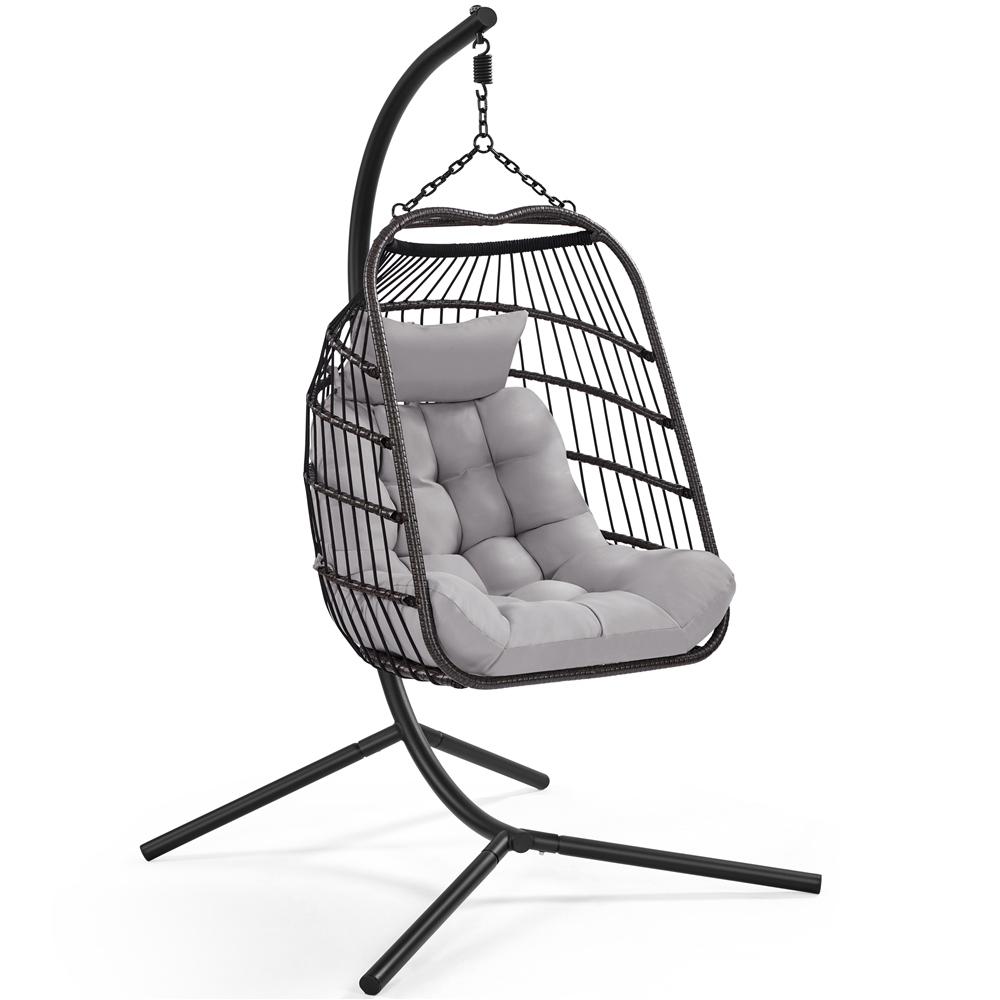 

Yaheetech Basket Hanging Chair Hanging Chair With Frame Height Adjustable & Foldable Hanging Basket Chair . Cushion & Rain Cover Hanging Swing