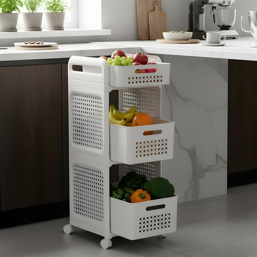3-Tier Portable Mobile Utility Shelving Unit with Lockable Castors