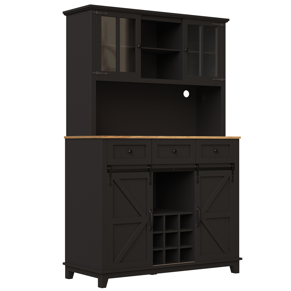 Image of Wine Cabinet With Glass Doors | Modern High Cabinet With Removable Wine Rack | 3 Height-adjustable Shelves & Anti-tip Protection | Perfect Lowboard Or Bar Furniture (105×38.4×180cm)