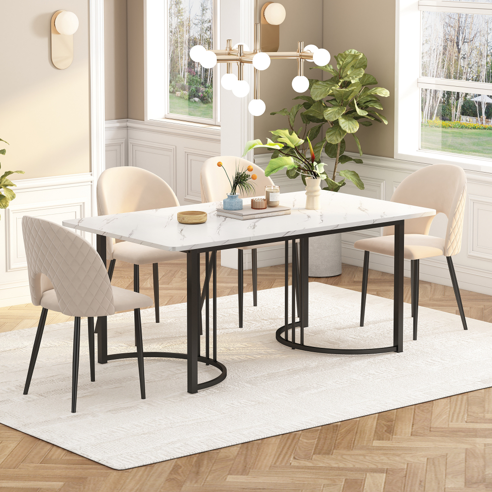 Image of Rectangular Dining Table 140x80 Cm With Marble Pattern & Sturdy Metal Frame – Versatile For Dining, Kitchen, Or Work Use, Adjustable Table Legs, Elegant Design For Any Room
