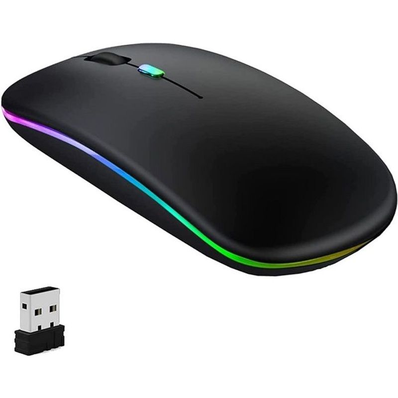 TEMU Souris Fil - Ultra-Mince - Rechargeable Souris de jeu ergonomique rétroéclairée LED rechargeable RGB, souris fil compatible avec ordinateur